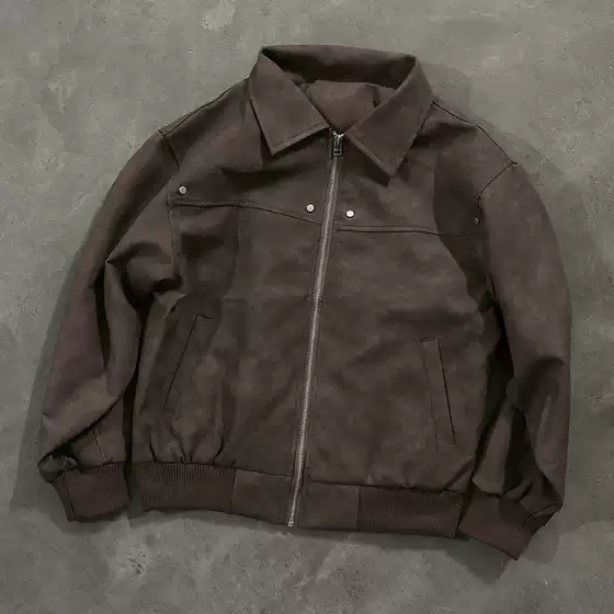 Make Money and Do Charity. Suede American Retro Lapel Leather Jacket for Men, Melard High-End Couple Jacket