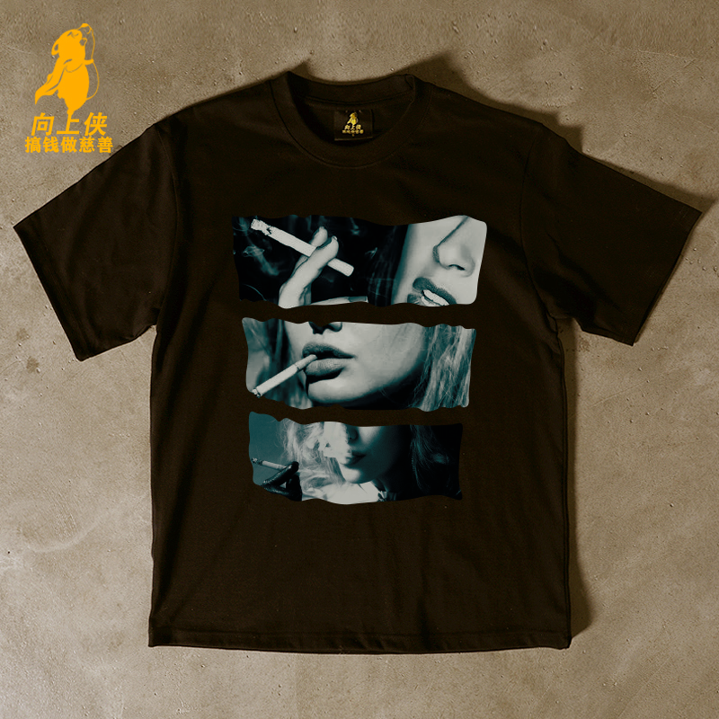 thumbnail for Make Money and Do Charity! 3A260G Pure Cotton Double Yarn! Upward Hero! Heavyweight Couple&#039;s Loose Short-Sleeve T-Shirt for Women and Men