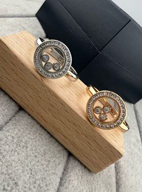 肖邦跨境精工版满钻圆形三钻可滑动戒指快乐钻石玫瑰金高级感戒指