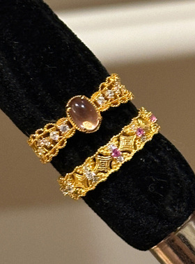 韵味紫色蕾丝古法戒指女复古高级小众轻奢食指戒中式国潮风指环