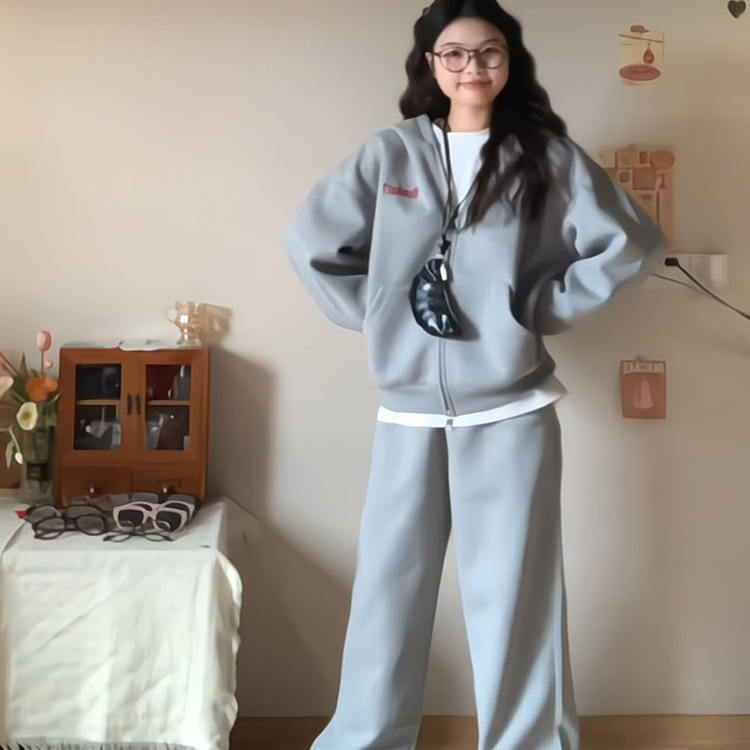 韩版休闲运动服套装女秋季学院风宽松连帽开衫卫衣长裤跑步两件套
