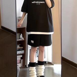 美式高街休闲运动服套装女2024夏季复古撞色polo领短袖短裤两件套