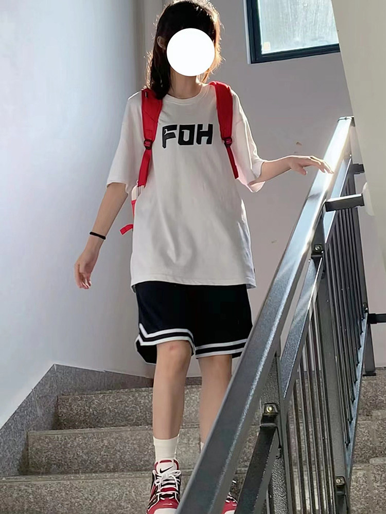 夏宽松学生篮球五分裤跑步两件套