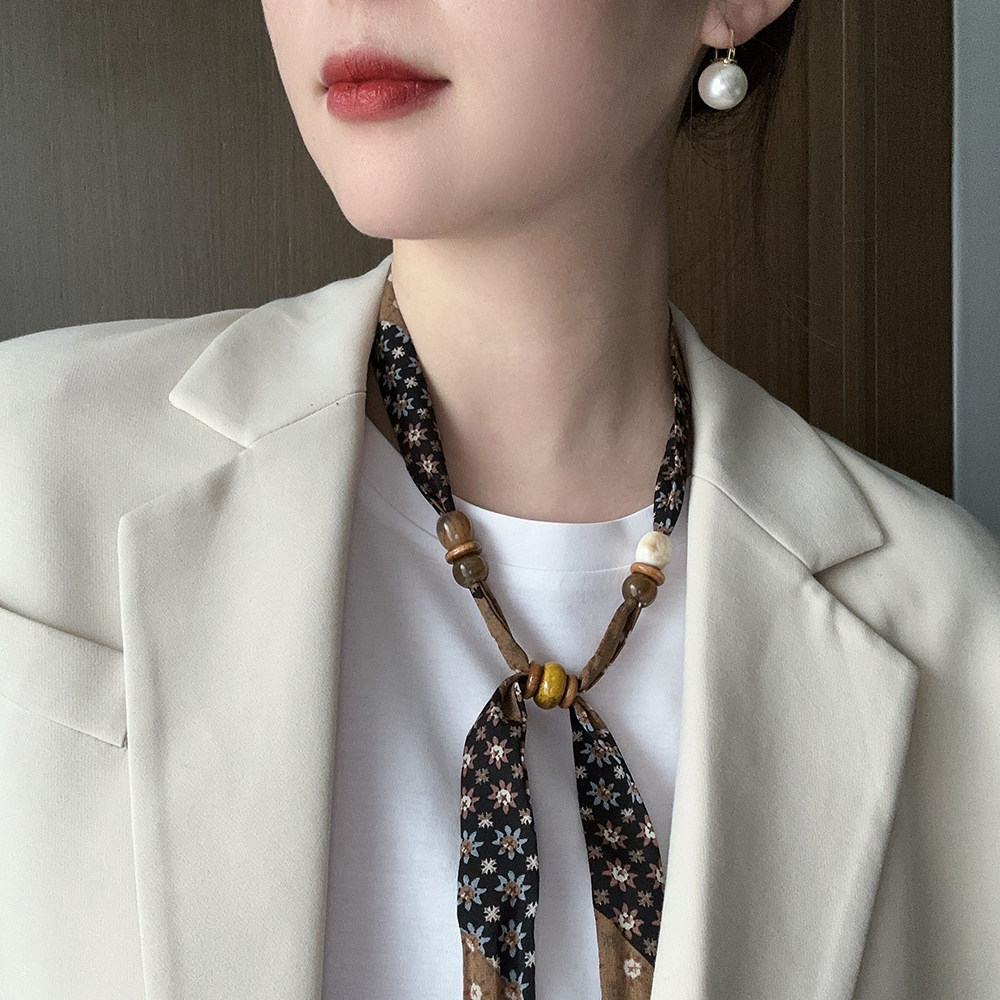 高级感印花长条丝巾女飘带系脖装饰发带领巾