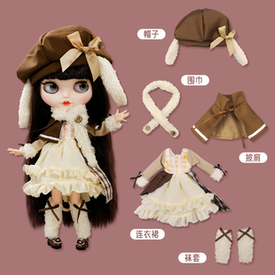 ICY 裙19关节ob24娃衣 DBS小布娃娃衣服冬日复古福尔摩斯兔套装
