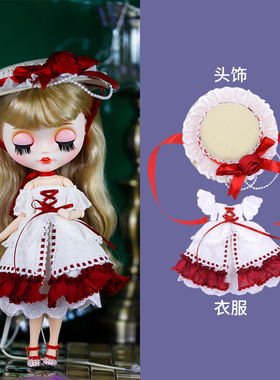 ICY DBS小布娃娃复古宫廷洛丽塔红白套装蓬蓬裙19关节ob24娃衣