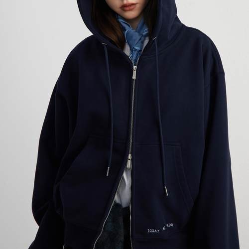 tdnw双拉链短宽连帽卫衣