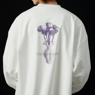 宽松秋冬长TEE日系男女 T恤 todaynowind 新疆长绒棉花瓶印花长袖