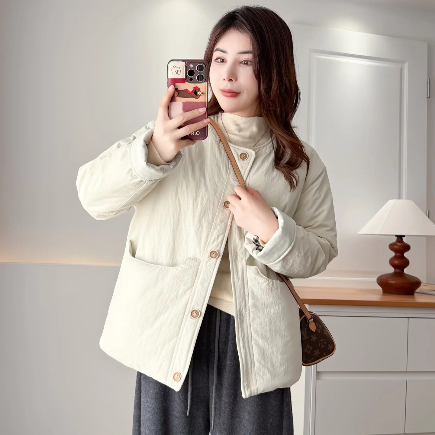 大码女装宽松开衫棉服