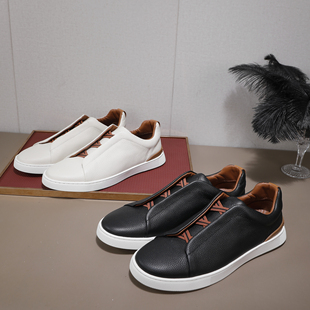 新款男鞋时尚透气男鞋套脚乐福鞋潮流百搭舒适小白鞋休闲橡胶板鞋