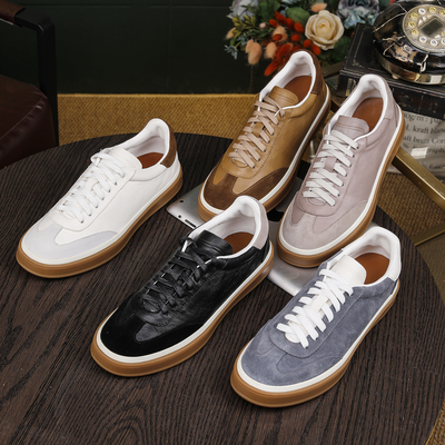 春秋新款平底男鞋复古休闲德训鞋拼色百搭真皮小白鞋LP男女低帮鞋