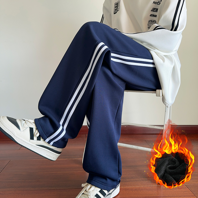 高含棉量藏青色加绒加厚直筒校裤