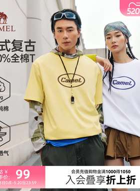 骆驼短袖男夏季26新款260g潮牌宽松白色上衣100%纯棉美式重磅t恤