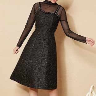 idole奕多小香风两件套连衣裙女冬季新款打底吊带裙名媛气质套装