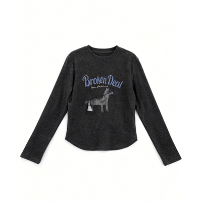 修身卡通印花加厚长袖t恤