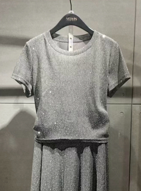 velwin蔚雯钻饰亮闪闪洋气小衫女2025夏季新款薄款显瘦性感短上衣