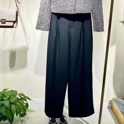 奕多黑色高腰宽松西装阔腿裤