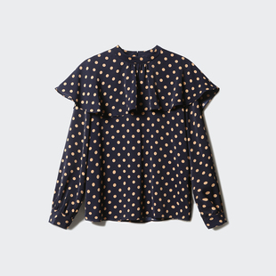 idole奕多设计感小众长袖波点上衣女宽松春季新款立领套头气质小