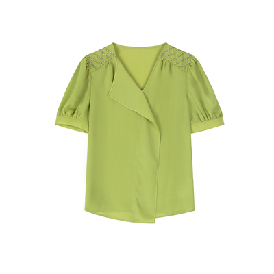 奕多设计感v领荷叶边雪纺衫