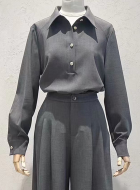idole奕多2025春季新款高级感polo领套头长袖衬衫女百搭气质上衣