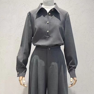 idole奕多2025春季新款高级感polo领套头长袖衬衫女百搭气质上衣