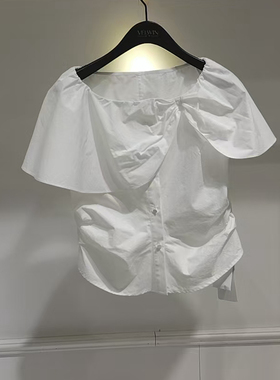 velwin蔚雯设计感短袖洋气小衫女夏2025新款百搭减龄甜美气质上衣