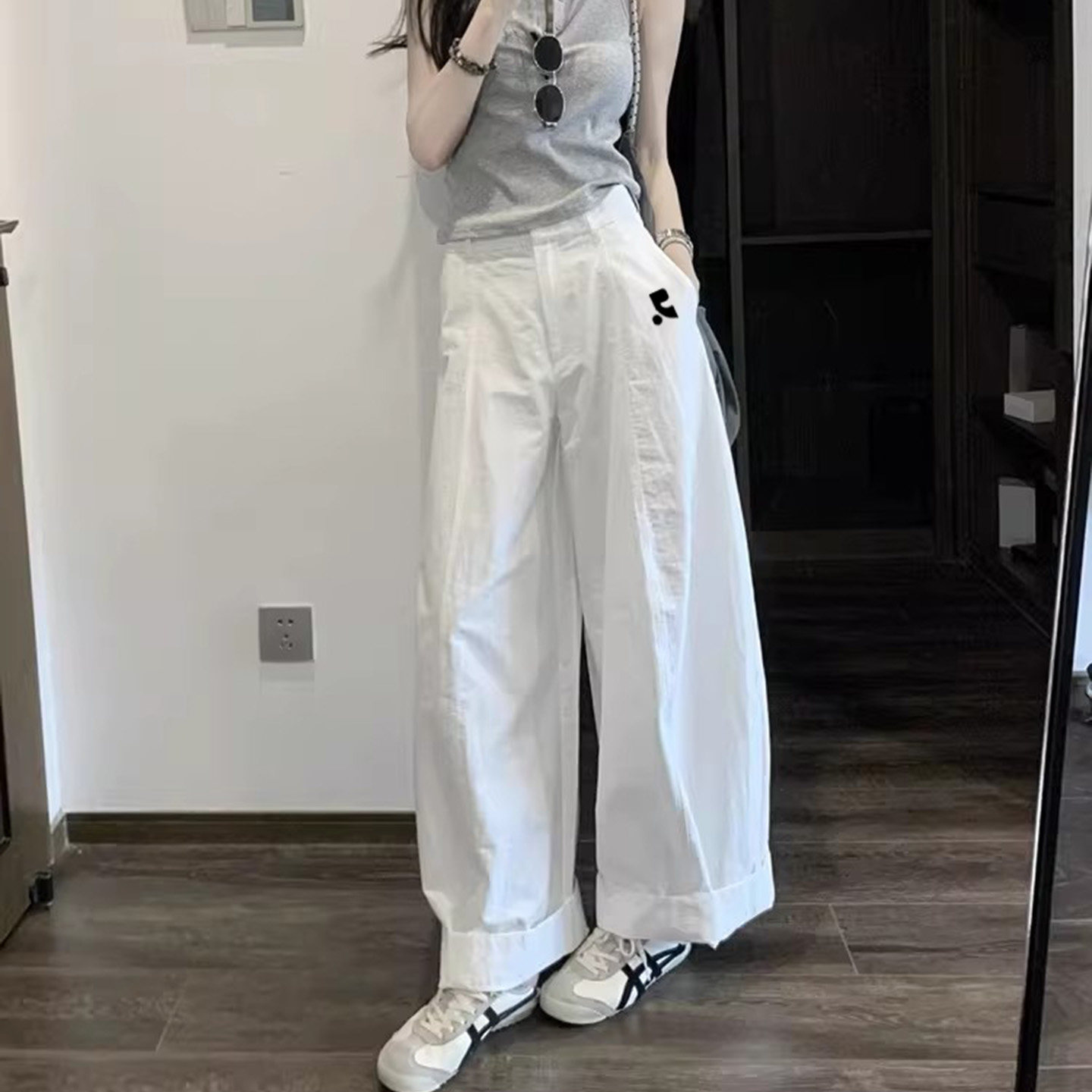 韩国购Restandrecreation阔腿裤女夏季宝色薄款高腰工装休闲长裤