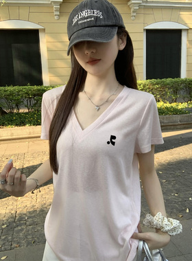 韩国购Restandrecreation短袖T恤女夏季薄款V领宽松显瘦正肩上衣