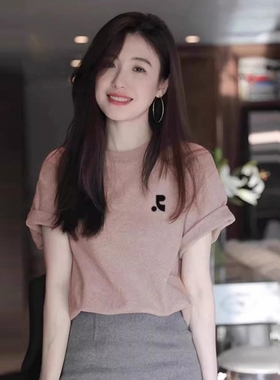 Restandrecreation短袖T恤女夏韩国潮牌宽松卷袖显瘦轻奢高级上衣