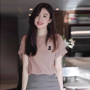 Restandrecreation短袖 显瘦轻奢高级上衣 T恤女夏韩国潮牌宽松卷袖