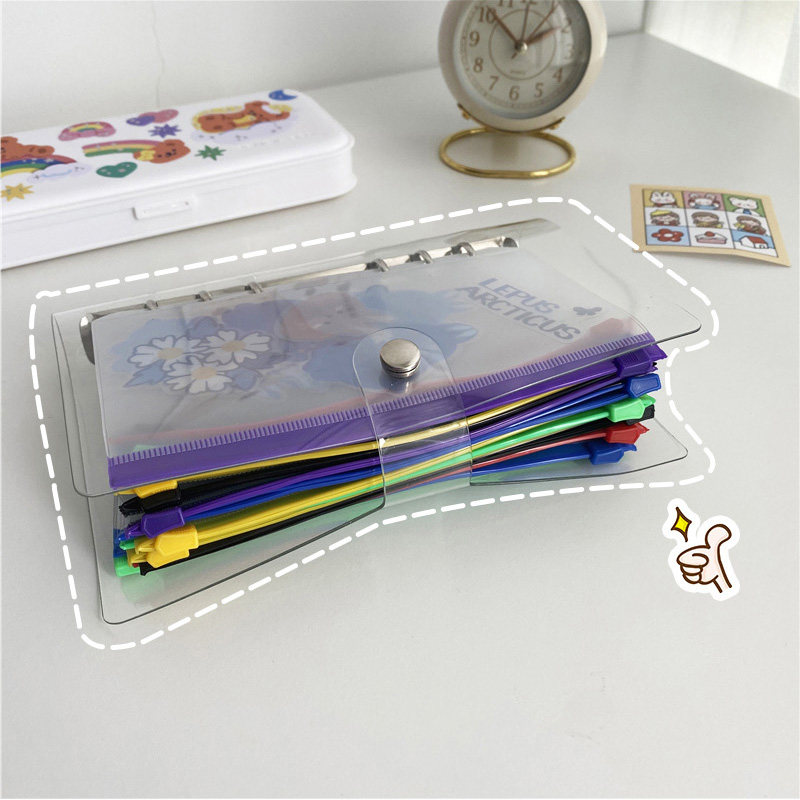 A6A5 수첩 문서 가방 다채로운 지퍼 가리 하트 천공 투명 6 홀 루스 리프 코어 내부 페이지 보관 가방