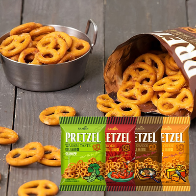 韩国进口SAMJIN三进蝴蝶形酥脆饼干芝士味芥末味海鲜味饼干70g