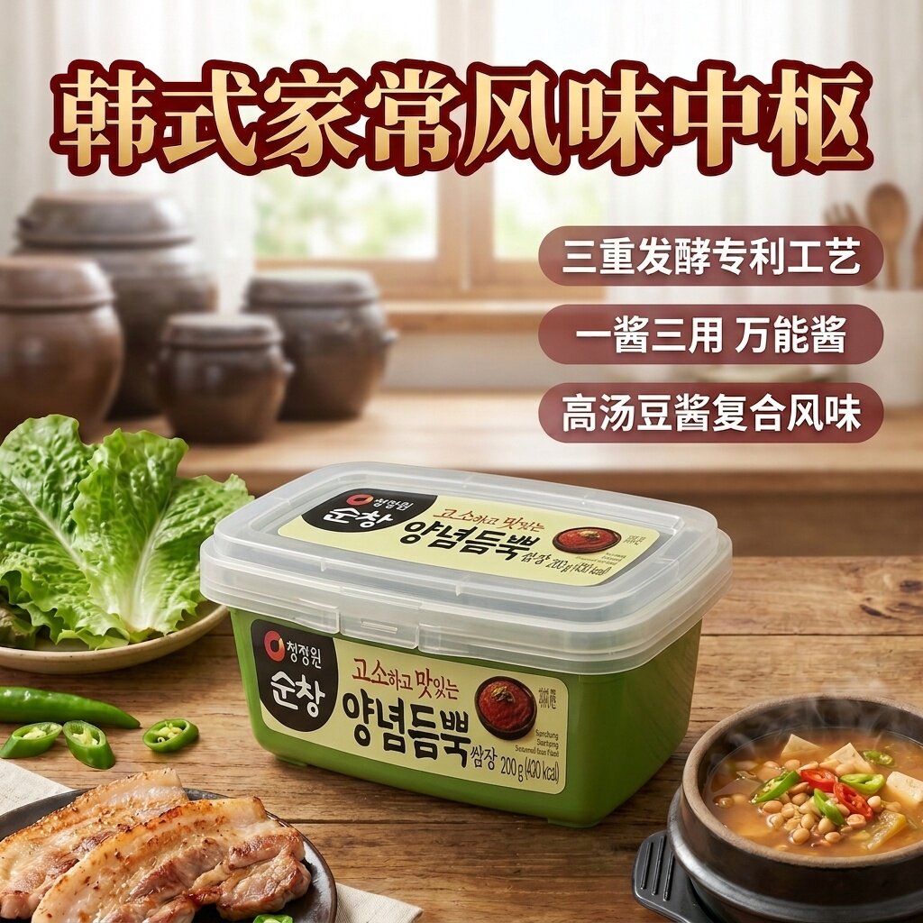 韩国进口家用烤酱清净园包饭酱蒜蓉辣酱烤肉蘸酱拌饭酱200g生菜烧