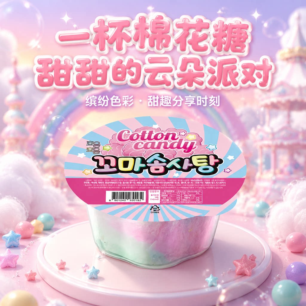 韩国进口零食YEM迷你杯装彩虹棉花糖网红软糖缤纷彩色糖果跳跳糖