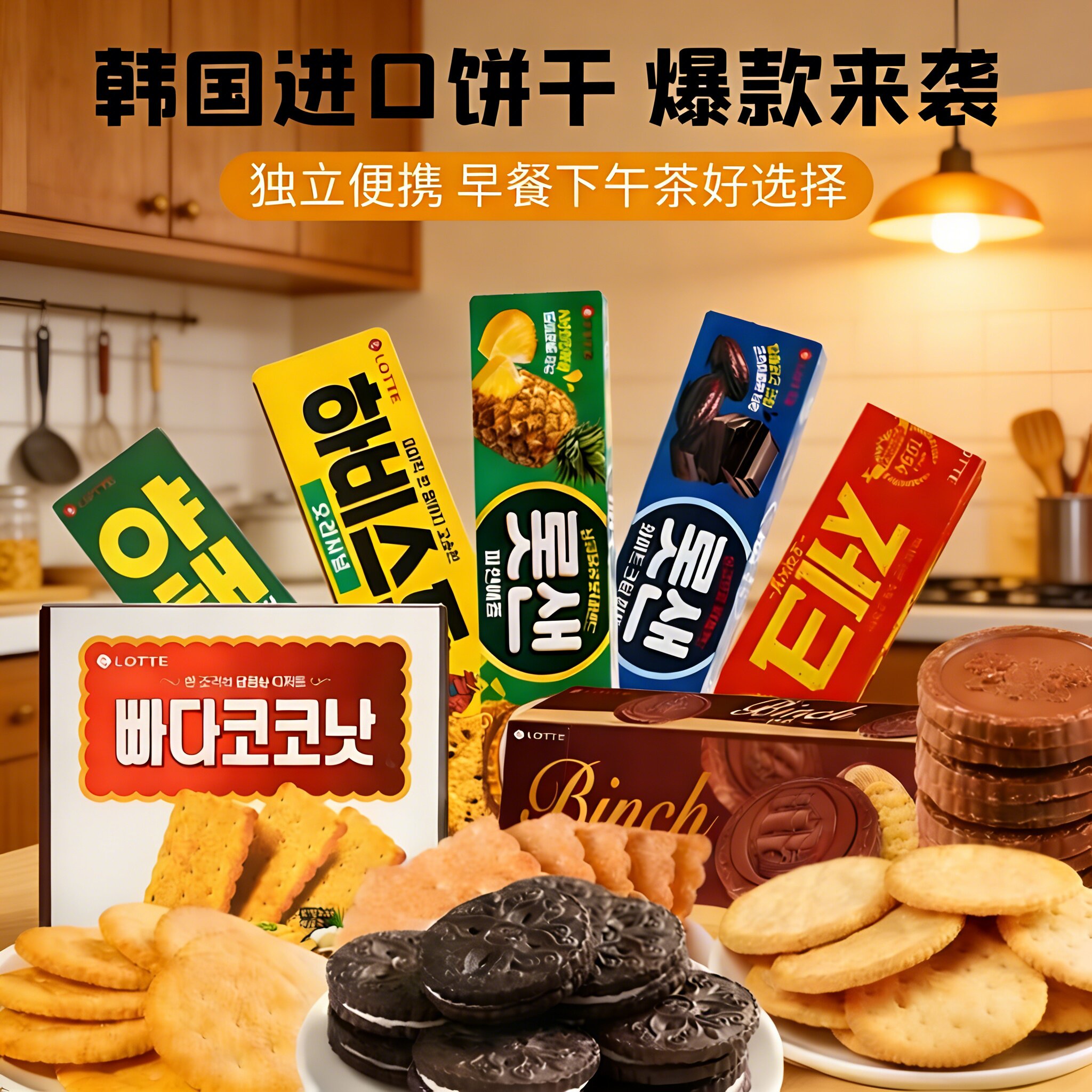 5袋包邮韩国乐天饼干多口味可选特价批发办公室追剧充饥零食代餐