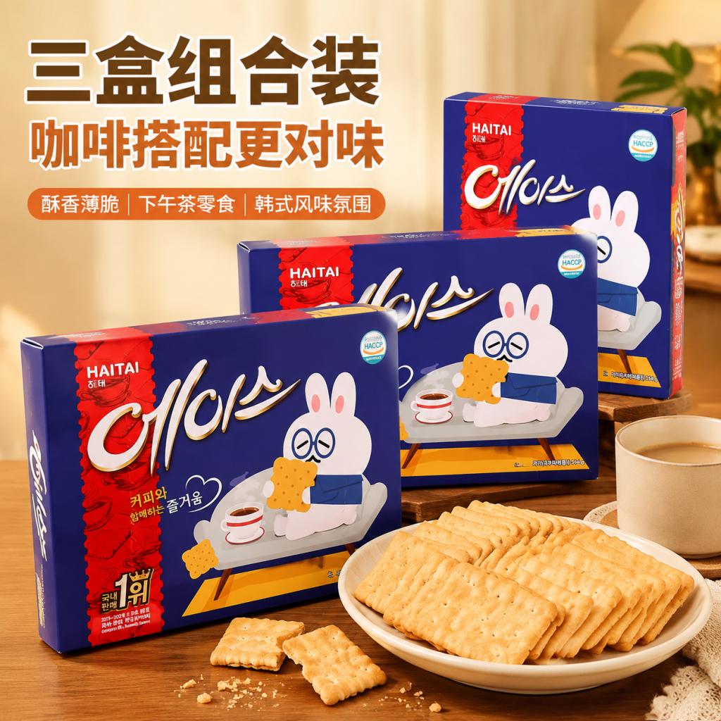 韩国进口零食海太ace苏打咸味饼干薄脆364盒零食小吃休闲食品