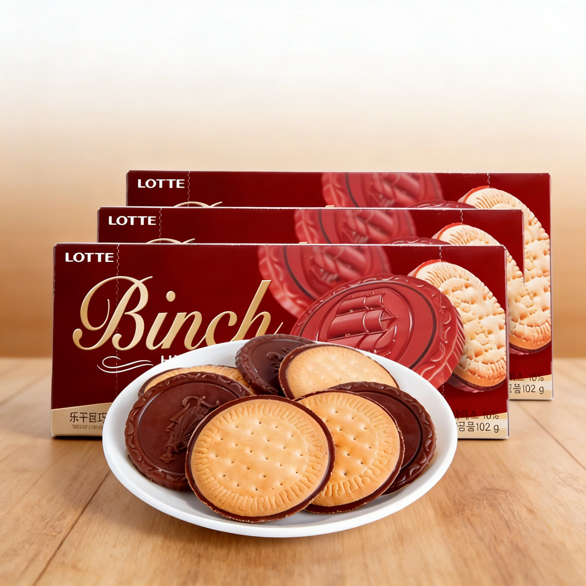 韩国进口零食 乐天Binch宾驰纯黑巧克力饼干夹心102g盒休闲零食