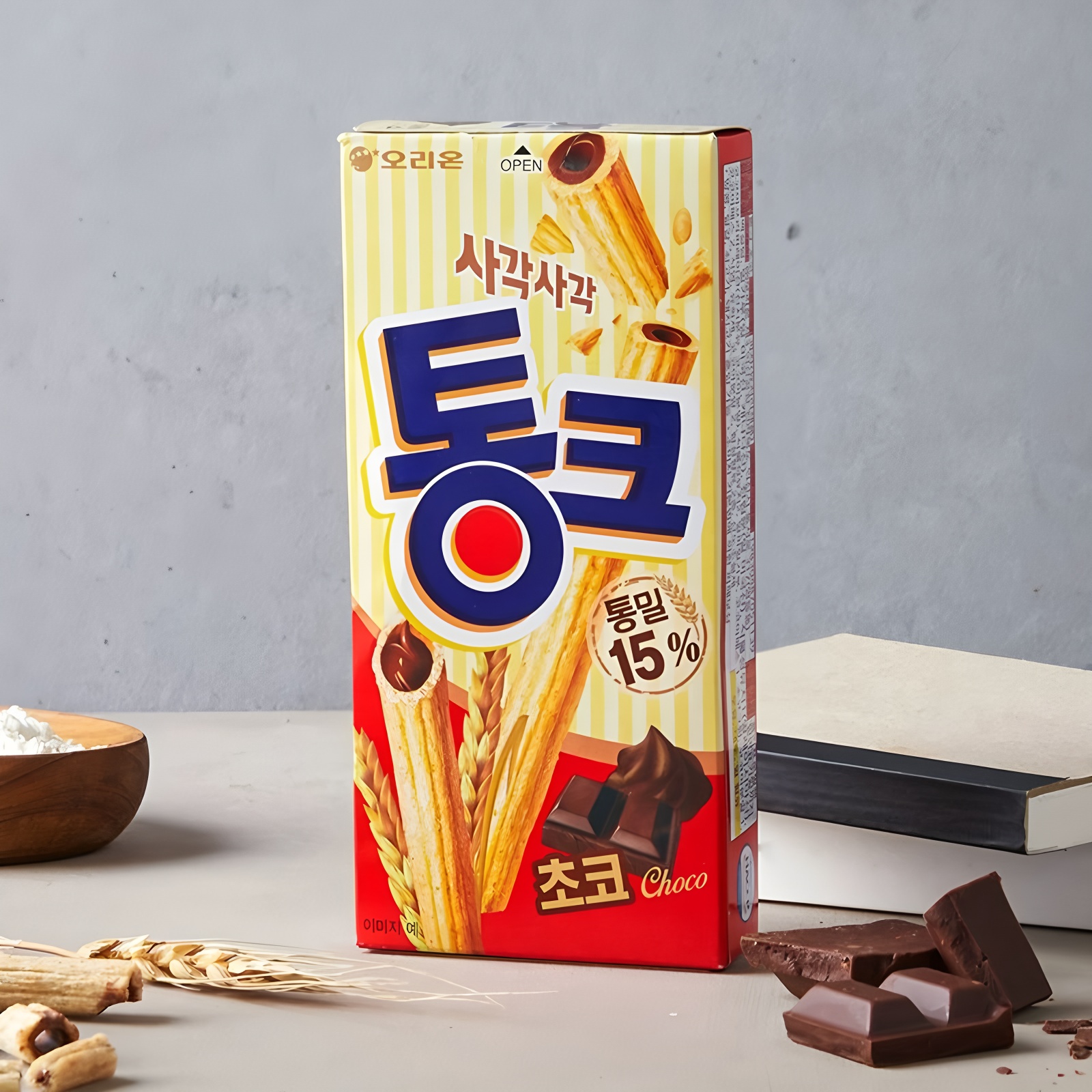 进口食品韩国好丽友榛子巧克力棒45g盒装荞麦通克蛋卷饼干零食