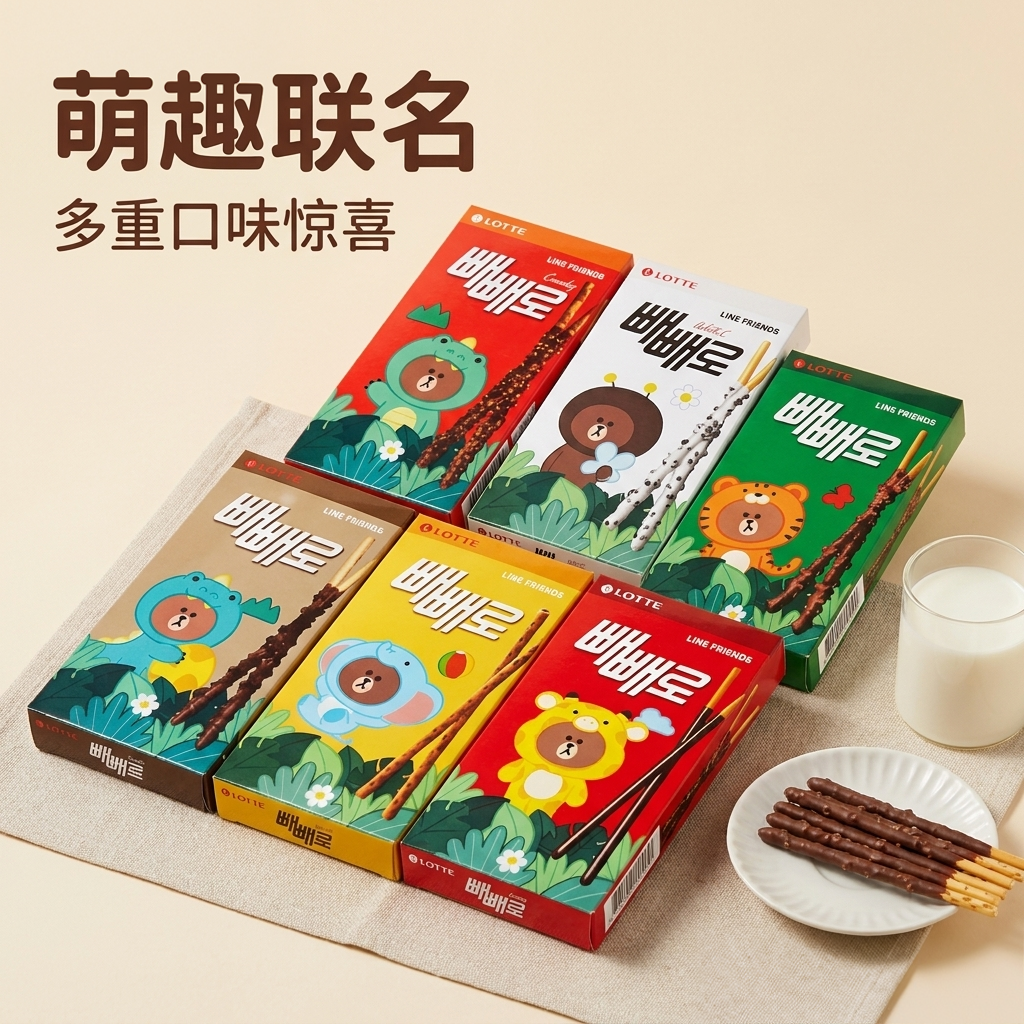 韩国进口食品新款盒装乐天派派乐饼干扁桃仁巧克力棒办公休闲零食