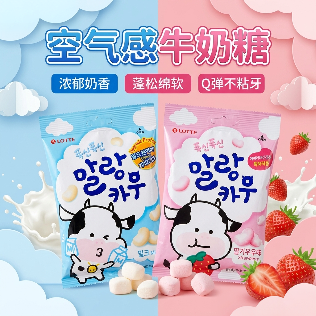 韩国进口LOTTE乐天牛奶软糖79g棉花糖奶味浓郁儿童糖果休闲零食