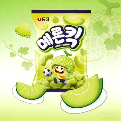 韩国进口农心人气新款哈密瓜味膨化条60g袋香甜膨化追剧休闲零食