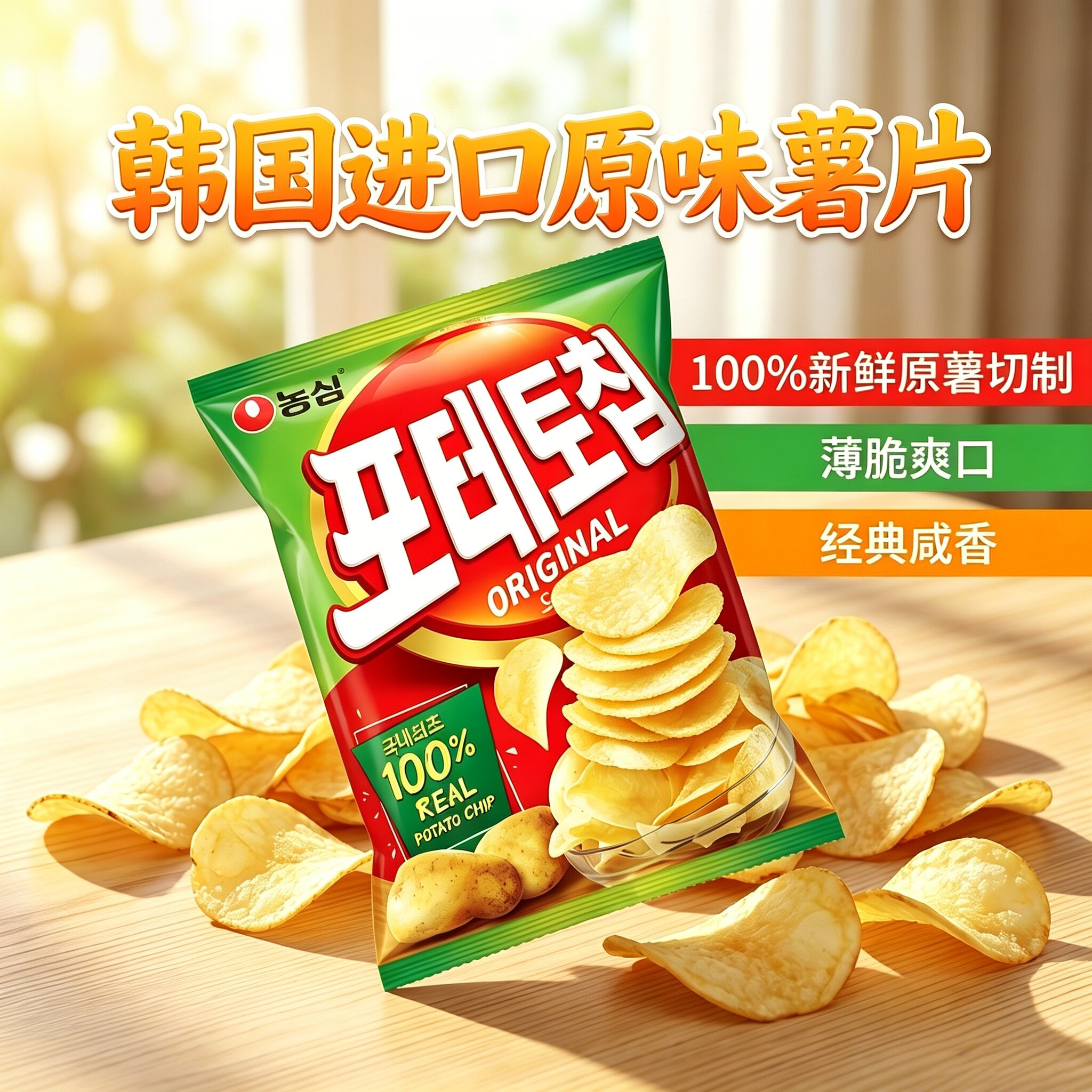 韩国进口食品农心土豆薯片60g膨化原味脆片休闲儿童网红零食