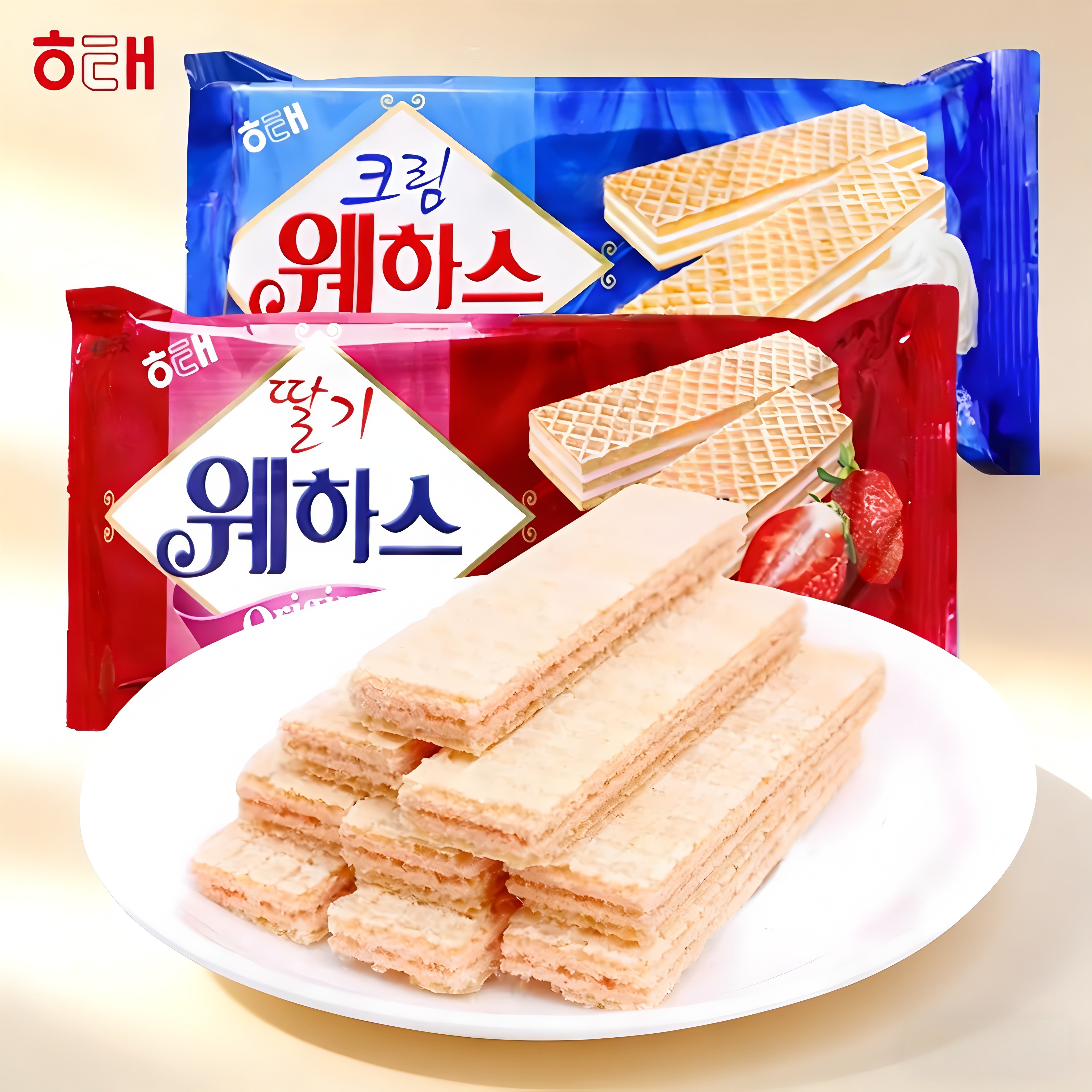 韩国进口食品海太奶油草莓味威化饼干夹心酥脆饼干儿童休闲零食品 - 韩品小食店出品