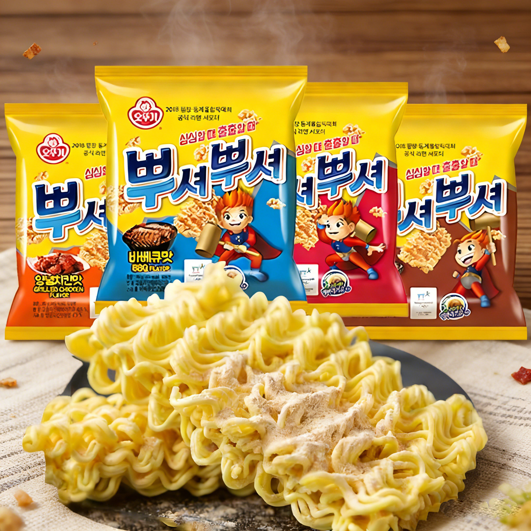 韩国进口OTTOGI不倒翁干脆面带调料粉包干吃撒粉方便面休闲零食