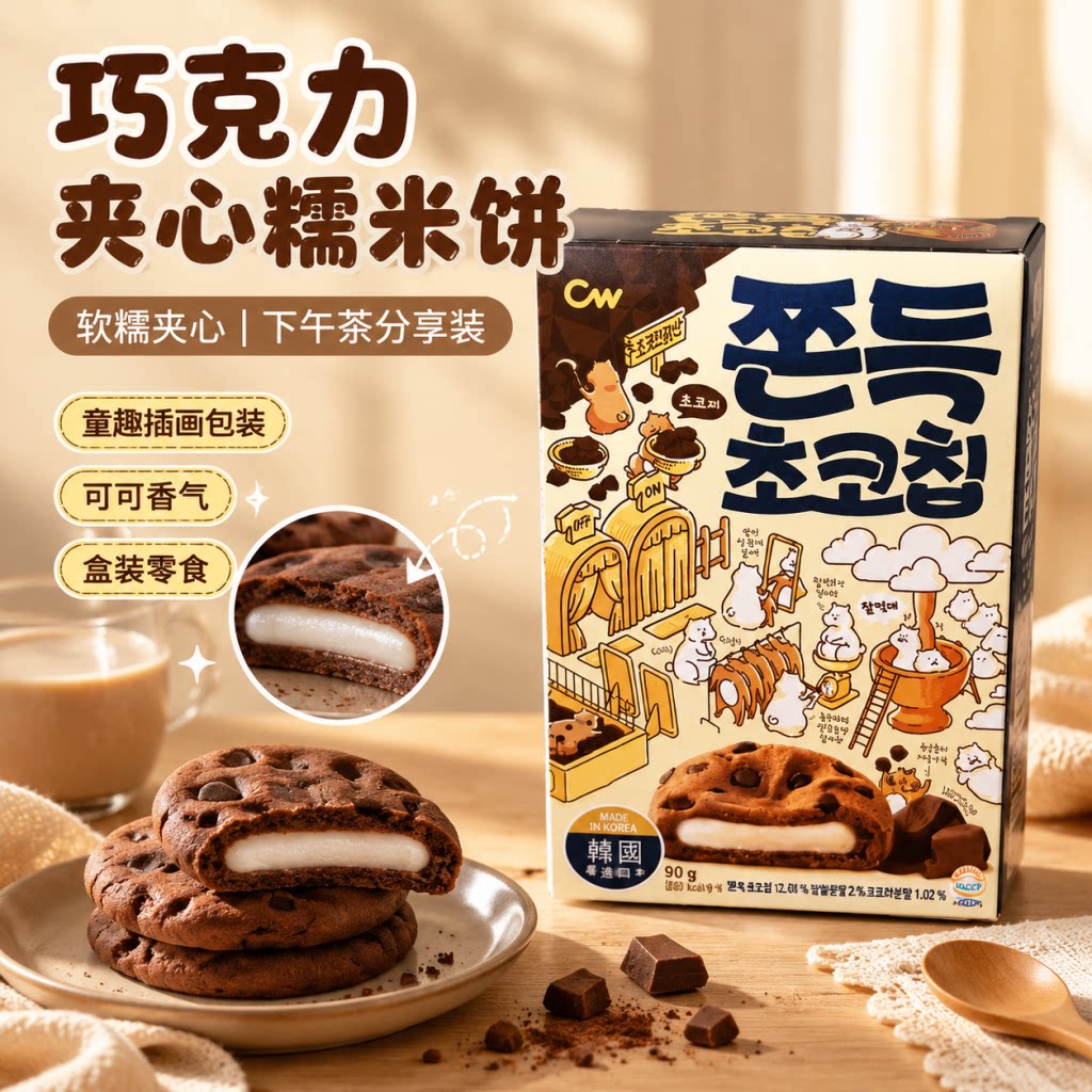韩国进口九日青佑牌巧克力味打糕点心小饼干糯米糍糕伴手礼零食