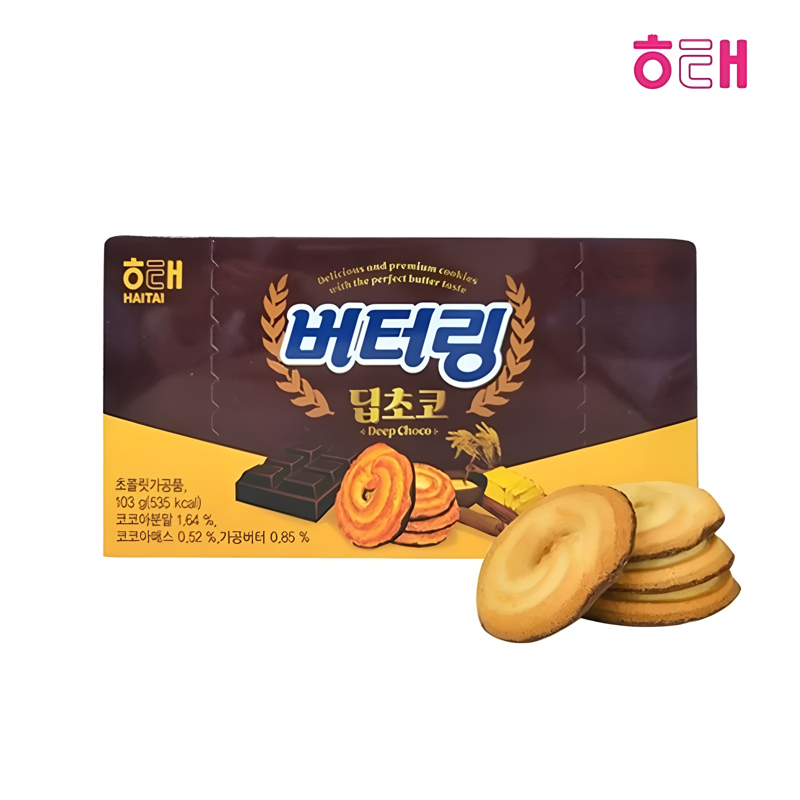 韩国进口零食海太巧克力黄油味曲奇饼干103g含12独立包装休闲食品