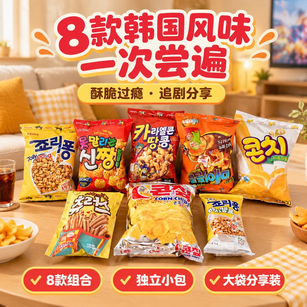 韩国进口零食CROWN克丽安裹糖浆玉米脆膨化麦粒芝士休闲网红零食