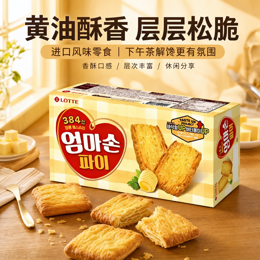 韩国进口零食乐天蜂蜜妈妈手派饼干127g手工千层酥饼零食小吃休闲