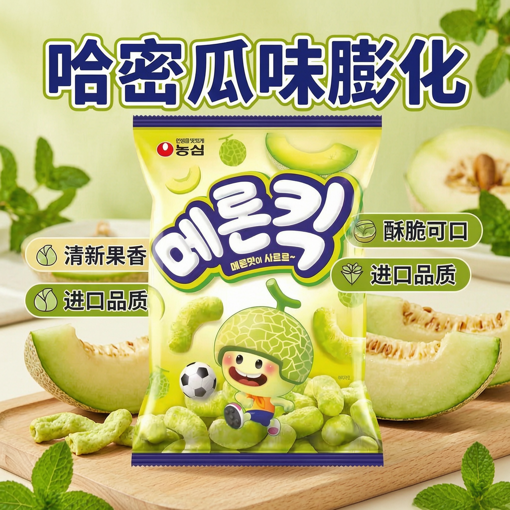 韩国进口农心人气新款哈密瓜味膨化条60g袋香甜膨化追剧休闲零食
