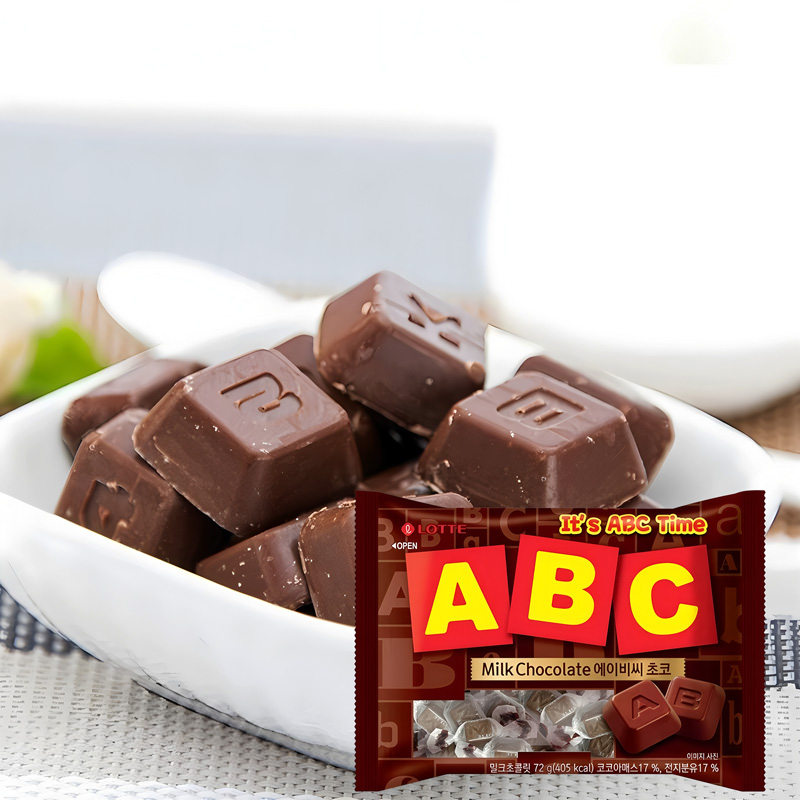 韩国原装进口乐天ABC字母黑巧克力方块巧克力独立包装休闲零食72g